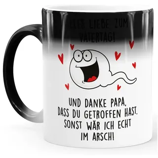 MoonWorks Tasse Farbwechsel-Tasse Danke Papa dass du getroffen hast Geschenk lustig, Keramik schwarz