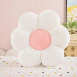 Chickwin Süße Blumenkissen, 30/50cm Blumenboden Kissen Blumenförmiges Plüsch Weiches Rose Blumenform Kissen Aesthetic Kawaii für Zimmer Hause Sofa Dekoration (50cm,Weiß Rosa)