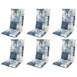 Gardissimo Hochlehnerauflage 6 er Set 2112 Gartenstuhl Auflagen Kissen Polster Hochlehner blau, (Spar-Set, 6 St., 6 Auflagen), für Hochlehner-Stühle UV-beständig inkl. Bindebänder und Haltebänder blau