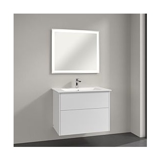 Villeroy & Boch Finero Badmöbel Set 80 cm Glossy White Waschtisch mit Waschtischunterschrank und Spiegel