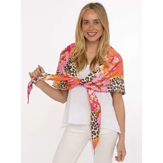 Zwillingsherz Dreieckstuch ZWILLINGSHERZ "Leo Jungle", Damen, bunt (orange), Web, Polyester, gemustert, mehrfarbig, Modetücher, auffälliger Leo-Mustermix, farbenfroh, glänzende Oberfläche