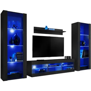 komodee Wohnwand TV Tivoli Grande A1 Schwarz/Schwarz 250x159x35 cm,
