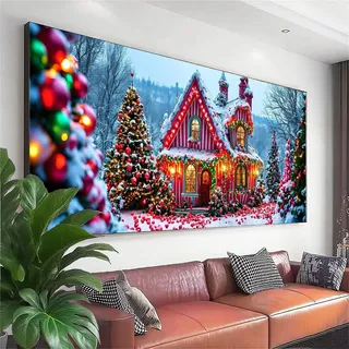 Diamond Painting Weihnachten Diamond Painting Erwachsene Groß XXL 150x60 cm, 5D Landschaft Diamant Malerei Basteln Mädchen ab 8 Jahre, DIY Runde Crystal Stickerei Malerei für Deko Wohnzimmer V-0