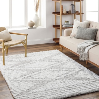 Surya Tuzla Shaggy Berber Teppich - Flauschiger Teppich für Wohnzimmer, Esszimmer, Schlafzimmer, Abstrakter Langflor Hochflor Teppich weiss flauschig & pflegeleicht - Teppich groß 160x220cm in Beige