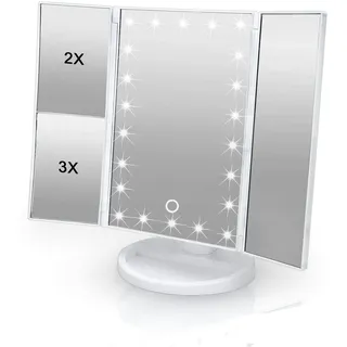 Intirilife Schminkspiegel mit LED und USB Kabel zum Aufladen in Weiß - 28 x 18 x 11.7 cm - Beleuchteter Kosmetikspiegel Makeup Tischspiegel Klappbar
