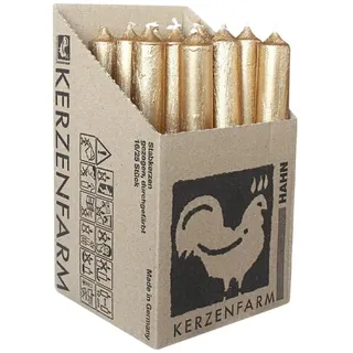 Stabkerzen Rustikal Gold, 180/22 mm, KERZENFARM HAHN, Brenndauer 8h, 16 St.