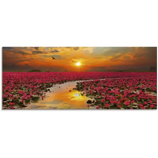 Glasbild ARTLAND "Sonnenschein blühende Lotusblume", orange (farbe bild(er): orange), B:125cm H:50cm, Bilder, in verschiedenen Größen