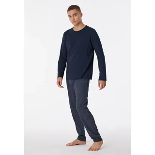 Schlafanzug SCHIESSER ""Casual Essentials"" Gr. 52, blau (nachtblau) Damen Homewear-Sets Pyjamas unifarbenes Langarmshirt mit rundem Halsausschnitt