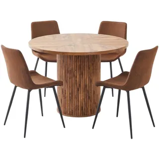 ESSTISCHSET rund 100cm 4 stühle holzoptik