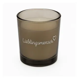 what the shop Teelicht Kerze im Glas „Lieblingsmensch“ – rund, matt & bedruckt, ca. 7x7,5 cm, Kleine Kerze, große Botschaft der Liebe grau
