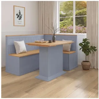 loft24 Eckbank Sage - Esszimmerbank Bank Sitzbank Holzbank Küchenbank, Sitzbank aus Kiefer Massivholz im Landhausstil grau