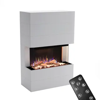 GLOW FIRE Kaminofen Portia mit realistischem 3D E-Motion LED-Feuer - Stand-Elektrokamin mit Heizung und Kaminfeuer, Knistereffekt & Timer, max. 1500 W, 140x100x45, Weiß