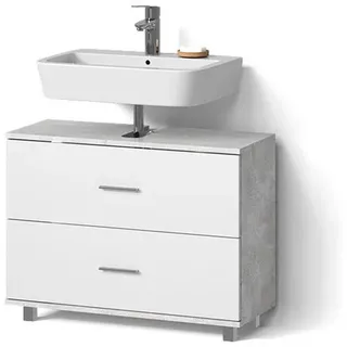 Livinity® Waschbeckenunterschrank, Grau, Weiß, Holzwerkstoff, 3 Fächer, 2 Schubladen, Rechteckig, 80x60.8x33 cm, Badezimmer, Badezimmerschränke, Waschbeckenunterschränke