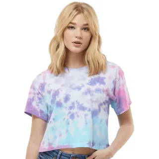 Colortone Damen Batik Crop T-Shirt | Batik Shirt XS - XL in verschiedenen Mustern | Hippie Shirt Damen Crop Top aus Baumwolle | Handgefärbtes Batik Design | Cotton Candy, L - L