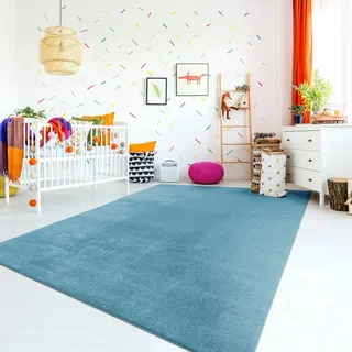 TT Home Teppich Wohnzimmer Türkis 120x160 cm, Waschbar & Kurzflor