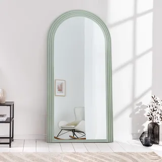 Wandspiegel ART DECO - 160cm - salbeigrün - Kunststoff Rundbogen | Montiert geliefert, pflegeleichte Oberfläche, flexible Wandmontage, Sonnen-Design, Wand-Accessoire, rund