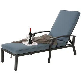 LVHOM Gartenliege Sonnenliege mit 5-Fach höhenverstellbarer Rückenlehne, bis 120kg, 1xLiege, Baumwollkissen, ergonomische Armlehnen, rostfreies Aluminiumgestell, witterungsbeständig, rutschfestes Design kann mit einem kleinen Beistelltisch kombiniert werden, geeignet zum Entspannen, Lesen oder Sonnenbaden, für Garten, Poolbereich, Terrasse blau