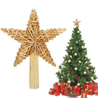 Weihnachtsbaum Stern Spitze, Weihnachtsbaumspitze Stern aus Stroh, Strohstern Christbaumspitze, Weihnachtsbaum Stern Spitze Baumspitze, Christbaumspitze als Weihnachtsbaumschmuck aus Stroh