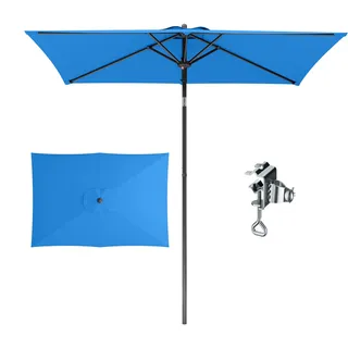 PHI VILLA 210x140x220cm Sonnenschirm Eckig mit Klemme, Gartenschirm Kippbar Windfest Stabil zum Mitnehmen, UV50+ Schutz für Balkon Terrasse Balkongeländer Tisch