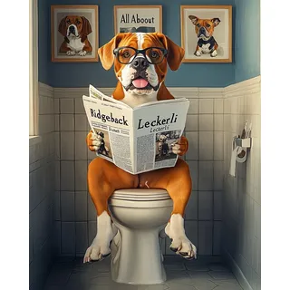 WANMIU Malen nach Zahlen Kits Erwachsene und Kinder Hund sitzt auf der Toilette und liest Zeitung DIY Ölgemälde Digitale Leinwand Wandkunst Home Decoration - 40x50CM