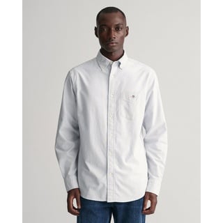 Gant Langarmhemd Regular Fit Oxford Hemd strukturiert langlebig dicker gestreift mit dezenter Logostickerei blau XL