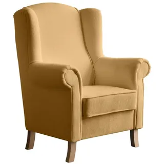 beautysofa Ohrensessel 88 x 118 x 86 cm Bouclé Gelb