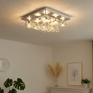 Deckenleuchte Chrom Beleuchtung Kristall Glas Wohnzimmer quadratisch Lampe