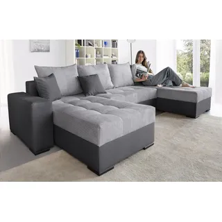 Collection AB Wohnlandschaft COLLECTION AB "Josy XL U-Form, B: 313 cm in Cord, Cord-Mix", grau (grau, anthrazit), B:313cm H:84cm T:161cm, 100% Polyester, Sofas, Wohnlandschaft, Bettfunktion, Bettkasten & 2 Zierkissen, Federkern