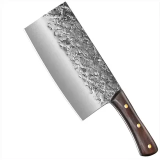 KingLux Hackmesser Handgeschmiedetes Chinesisches Küchenmesser Metzgermesser, Deutscher Edelstahl, Ergonomisch geformt, Holzgriff braun