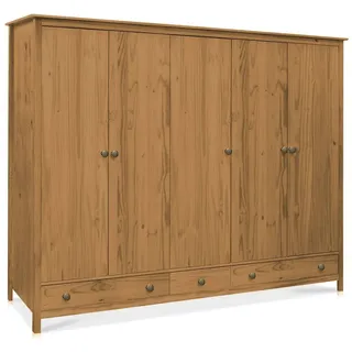 Kleiderschrank Massivholzschrank 5-türiger Schrank TOBINO Kiefer gewachst 5T 3SK