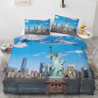 GEDAEUBA Usa Freiheitsstatue Bettwäsche 200x220 - New York Bettbezug 200 x 220 3 teilig, Wendebettwäsche und Kissenbezug 80x80, Weiche & Angenehme Mikrofaser Bettwäsche-Sets mit Reißverschluss
