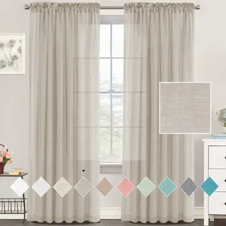 Tenger Home Leinen Vorhang Gardinen Halbtransparent Vorhänge Voile Gardinenschals Schiebevorhänge mit Kräuselband für Wohnzimmer Schlafzimmer,2 Stück (Leinenfarbe, 150x245 cm)
